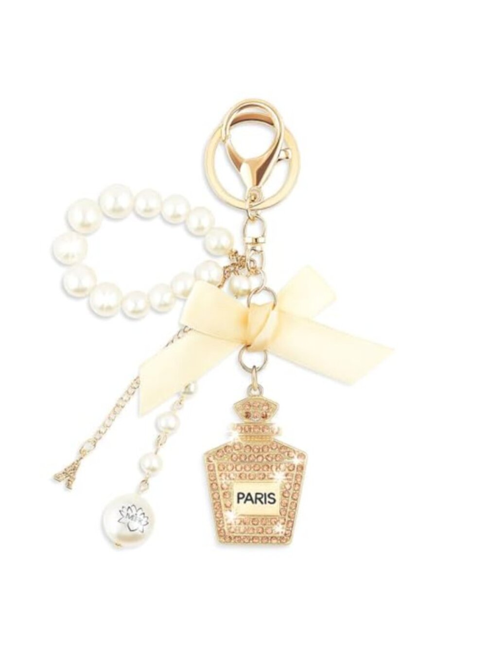 Perfume Keychain Charm Rhinestone Pearl Wristlet Purse Bag Charm